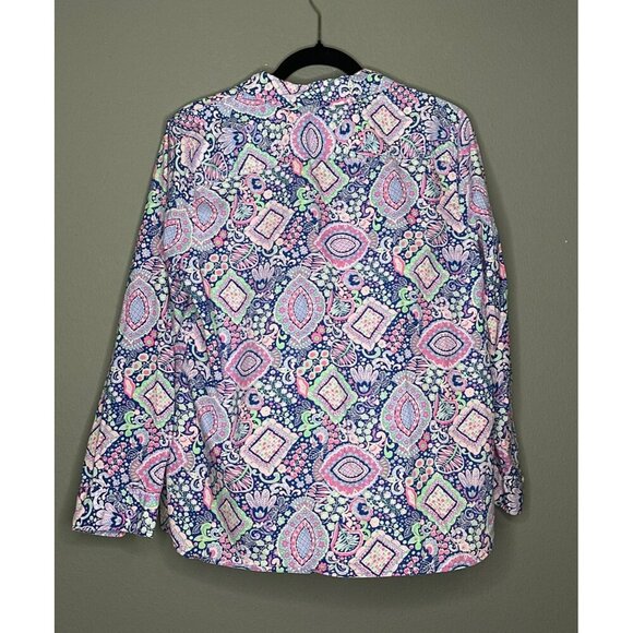 Talbot's Large Petite 100% Cotton Long Sleeve Button Up Paisley Blouse - Picture 4 of 11